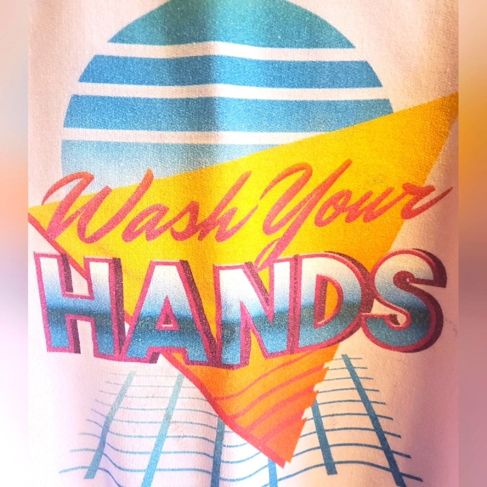 Soft Pink Retro Wash Your Hands Sweatshirt Medium